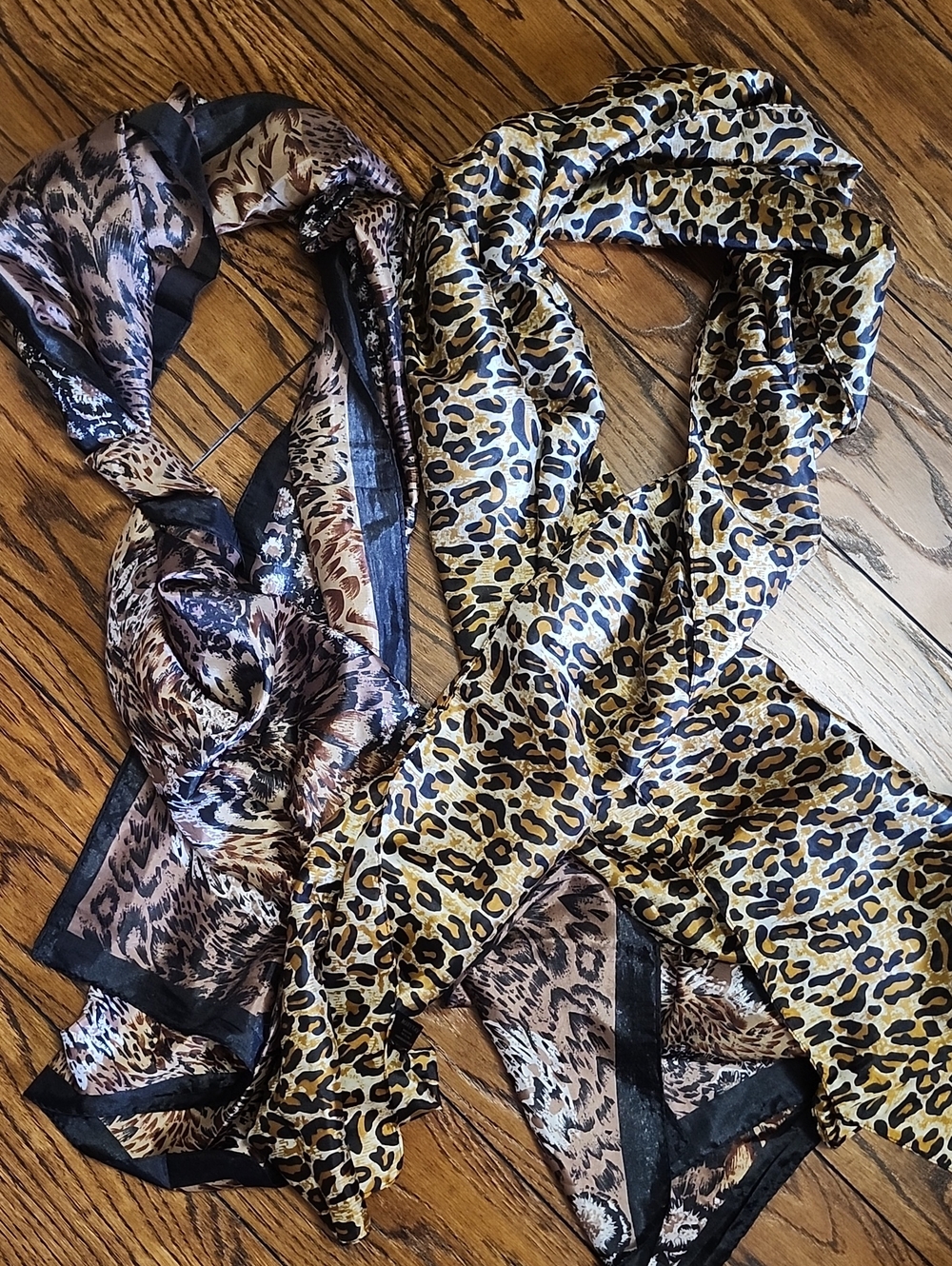 Mary Kay 100% Silk Animal Print Scarf Set of 2 Vintage Leopard